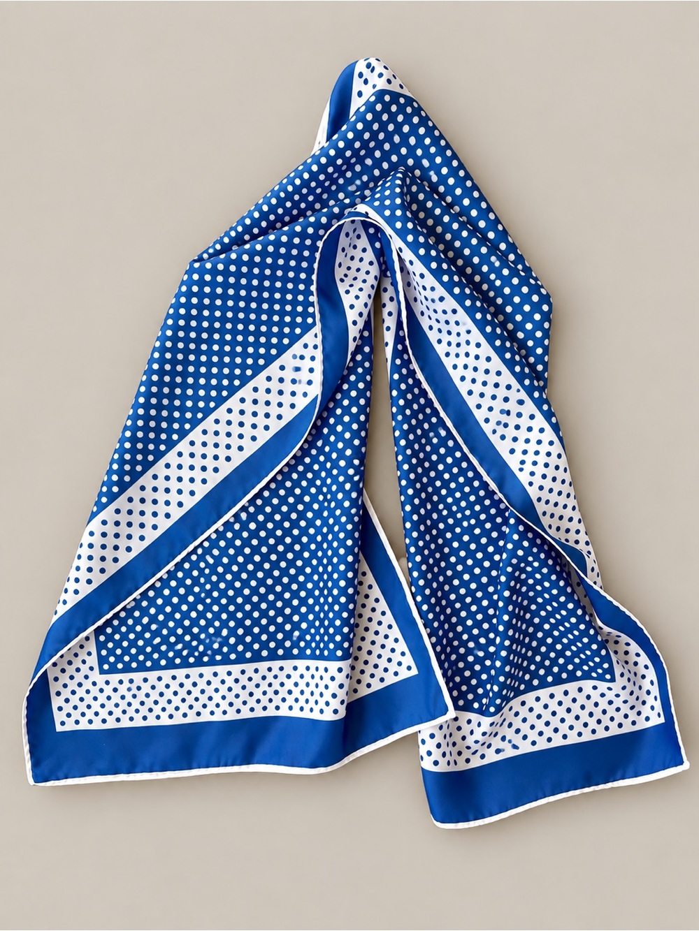 Vintage Blue & White Polka Dot Oblong Scarf Retro Mod Neck Scarf